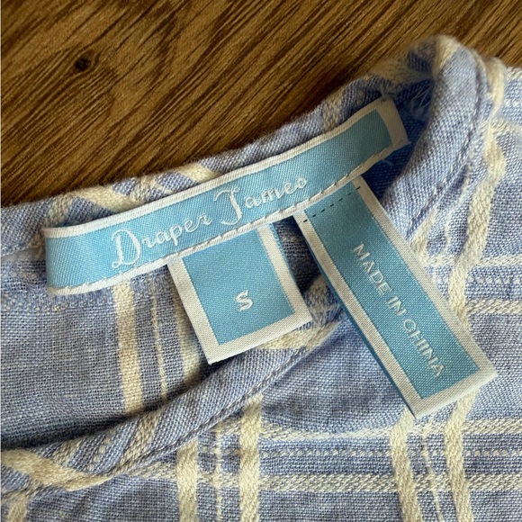Draper James Cotton Linen Blue Gingham Check Short Sleeve Top Small - Picture 3 of 6